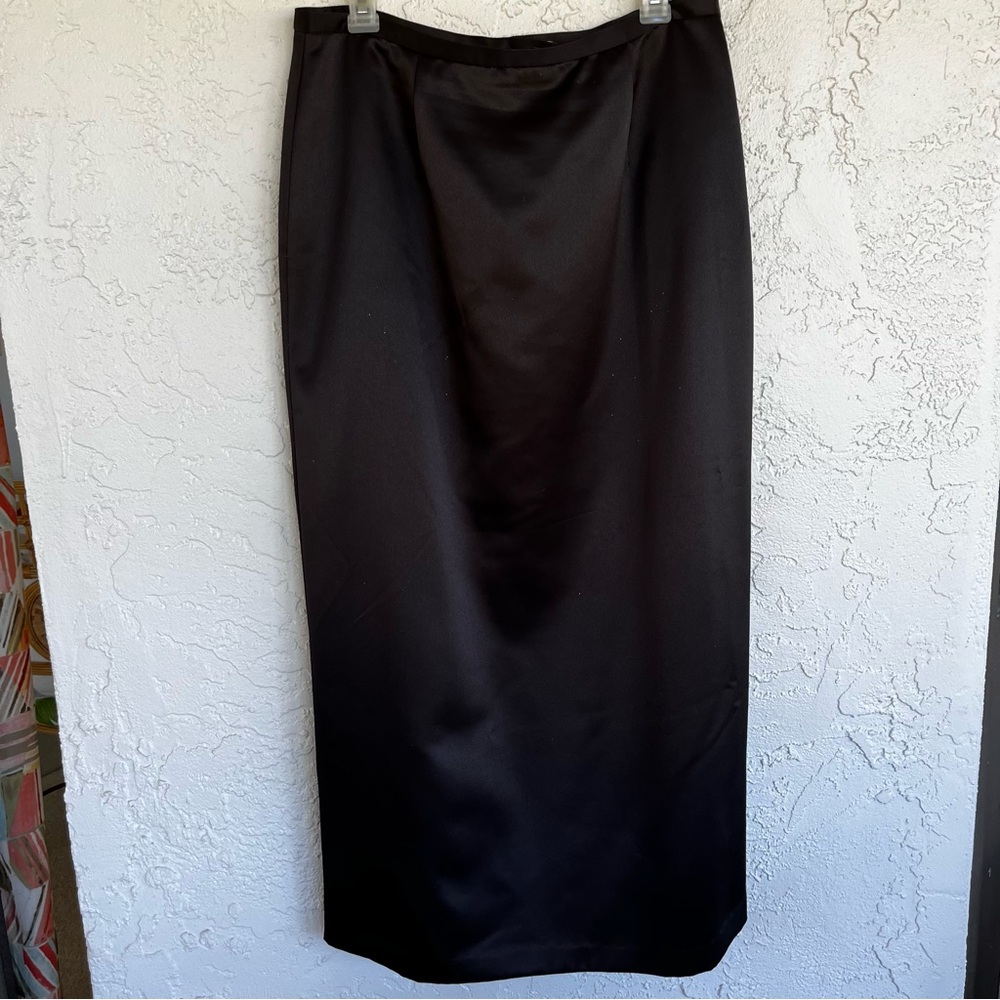 EMMA JAMES Women's Long Pencil Skirt Lined Black Size 14 Satin Look Back Slit